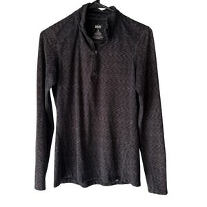 REI Co-op Pullover Womens Small Black‎ Gray Long Sleeve 1/4 Zip Stretch Athletic